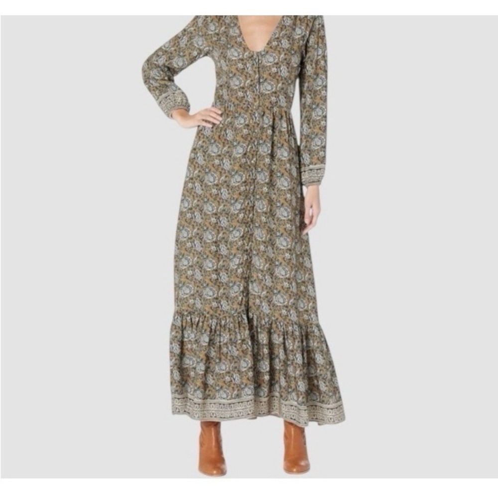 Faherty M Toluca Tiered Long Sleeve Maxi Dress in Merlot Bordeaux Floral‎ S